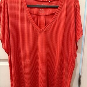 Tommy Bahama Striped Red V-Neck Tee